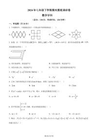 江苏苏州市2024年七年级下学期期末数学试题+答案