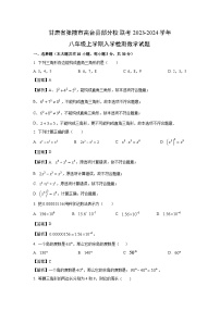 [数学]甘肃省张掖市高台县部分校联考2023-2024学年八年级上学期入学检测数学试题(解析版)