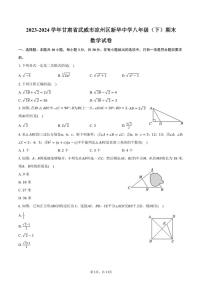 [数学][期末]2023～2024学年甘肃省武威市凉州区新华中学八年级(下)期末数学试卷(有答案)