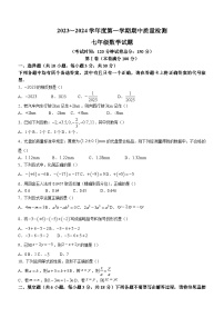 湖北省武汉市江汉区2023-2024学年七年级上学期期中数学试题