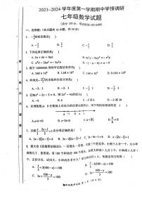 江苏省南通市如东县2023-2024学年上学期七年级期中学业质量监测数学试卷