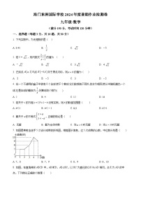 江苏省南通市海门区东洲国际学校2024-2025学年九年级上学期开学考试数学试题（原卷版+解析版）