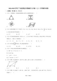 广东清远清城区2025年九年级上学期开学考试数学试卷+答案