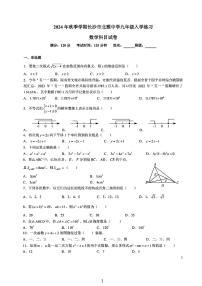 2024北雅九上入学考试数学试卷