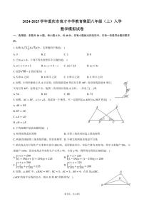 [数学]2024～2025学年重庆市育才中学教育集团八年级(上)入学模拟试卷(有答案)