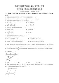 广东深圳东湖中学2024-2025学年九年级上学期开学考试数学试题+答案