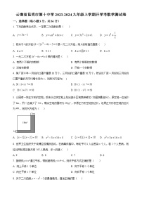 云南省昆明市第十中学2024届九年级上学期开学考试数学试卷(答案不全）