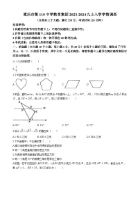 重庆市第一一〇中学校2024-2025学年2024--2025学年九年级上学期入学测试数学试题(无答案)