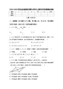 2024-2025学年山东省青岛市第九中学九上数学开学经典模拟试题【含答案】