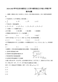 2024-2025学年北京市朝阳区人大附中朝阳校区九年级上学期开学数学试题（含答案）