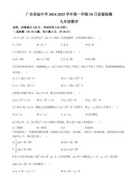 广东实验中学2024年九年级上学期10月月考数学试题+答案