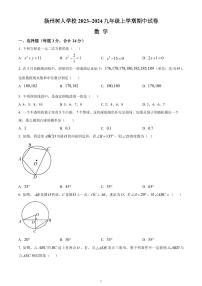 扬州树人学校2023-2024九年级上学期期中数学试卷及答案