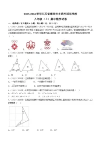 江苏省南京市玄武外国语学校2023-2024学年八年级上学期期中考试数学试卷(无答案)