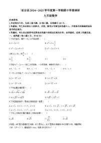 吉林省长春市农安县2024-2025学年九年级上学期10月期中考试数学试题(无答案)