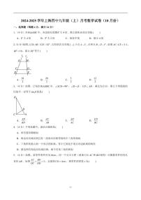 2024-2025学年上海四中九年级（上）月考数学试卷（10月份）（含解析）
