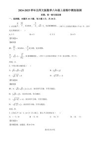 2024年北师大版八年级上册期中检测模拟数学试题（解析版）