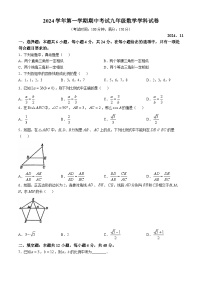 上海市虹口区2024-2025学年学年九年级上学期数学期中考试卷(无答案)