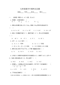 四川省自贡市大安区第三十四中学校2024-2025学年七年级上学期11月期中数学试题