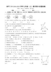 福建省南平市第三中学2024-2025学年九年级上学期期中考试数学试题