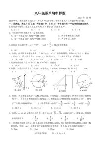 山东省菏泽市定陶区2024-2025学年九年级上学期期中考试数学试题