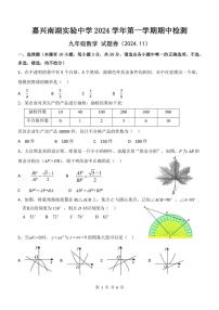 浙江省嘉兴南湖实验中学2024～2025学年九年级上学期期中考试数学试题（图片版，含答案）