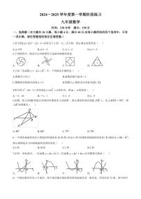 安徽省黄山市歙县2024～2025学年九年级上学期11月期中数学试题（含答案）