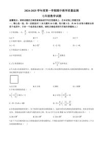 山东省枣庄市市中区2024～2025学年七年级(上)联合教研质量监测期中数学试卷(含答案)