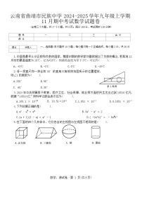 云南省曲靖市民族中学2024-2025学年九年级上学期11月期中考试数学试题卷