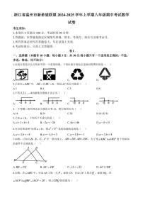 浙江省温州市新希望联盟2024～2025学年八年级(上)期中数学试卷(含答案)