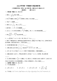 上海市杨浦区2024—2025学年八年级上学期数学期中考试(无答案)