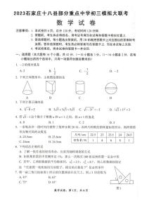 2023年河北省石家庄市十八县部分重点中学中考模拟大联考数学试题+答案
