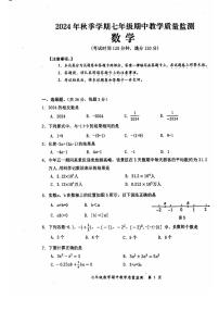 广西防城港市上思县2024—2025学年上学期七年级数学期中教学质量监测