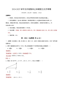 九年级数学第三次月考卷（沪教版，九上全部）2024+2025学年初中上学期第三次月考