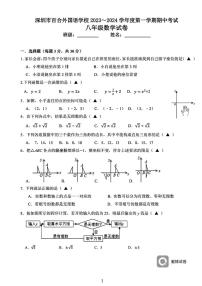 广东省深圳市龙岗区百合外国语学校2023-2024学年上学期期中考试八年级数学（含答案）