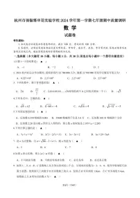 浙江省杭州市保俶塔申花实验学校2024-2025学年七年级上学期期中考试数学试卷