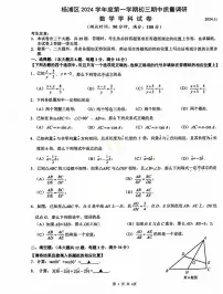 上海市杨浦区2024-2025学年九年级上学期期中考试数学试题