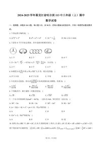 2024～2025学年黑龙江省哈尔滨113中八年级(上)期中数学试卷(五四学制)(含答案)