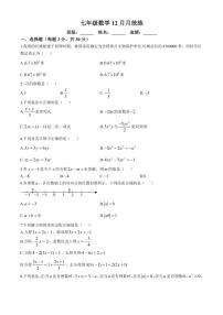 2024～2025学年北京市陈经纶中学七年级(上)12月月考数学试卷(无答案)