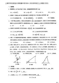 上海市华东政法大学附属中学2024-2025学年九年级上学期12月月考数学试卷