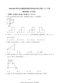 2024～2025学年山东省青岛市胶州市阜安中学九年级(上)月考数学试卷(12月份)(无答案)