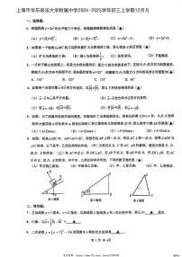 上海市华东政法大学附属中学2004～2025学年九年级(上)12月月考数学试卷(无答案)