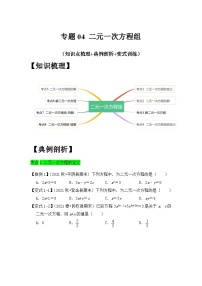 人教版数学七下期末提升训练专题04 二元一次方程组（知识点梳理+经典例题+变式训练）（2份，原卷版+解析版）