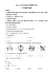 山东省泰安市肥城市2024-2025学年七年级上学期11月期中考试数学试题（原卷版）-A4