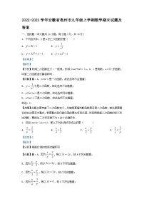 2022-2023学年安徽省亳州市九年级上学期数学期末试题及答案