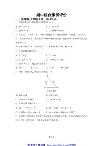 2024～2025学年北师大版数学七年级下册期中综合素质评价试卷(含答案)