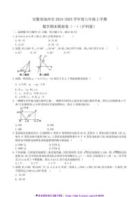 2024～2025学年安徽省池州市沪科版八年级(上)数学期末模拟卷(一)试卷(含答案)