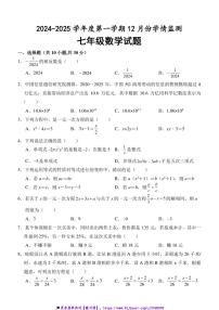 2024～2025学年山东省济宁市金乡县七年级上12月月考数学试卷(含答案)