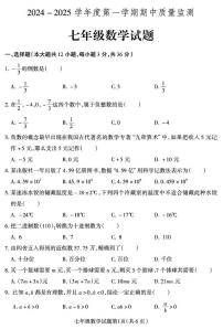河北省保定市定州市2024-2025学年七年级上学期期中质量检测数学试题