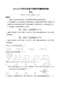 【开学摸底考】2024-2025学年春季期九年级下册数学开学摸底考（人教版）（原卷+答案+答题卡）