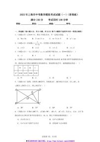 2025年上海市中考数学模拟考试试卷(一)